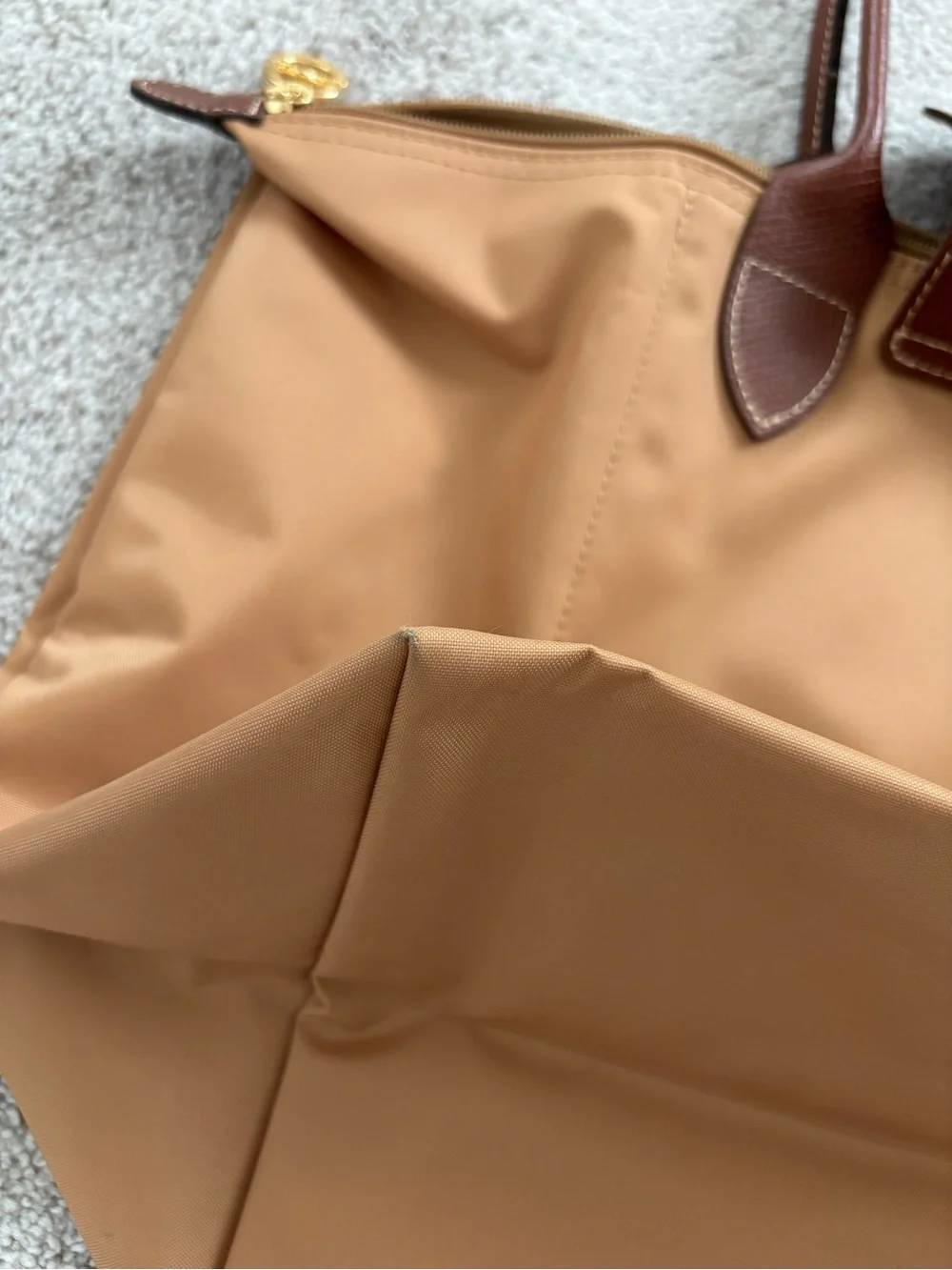 Longchamp Large Tote in Tan with Brown Trim